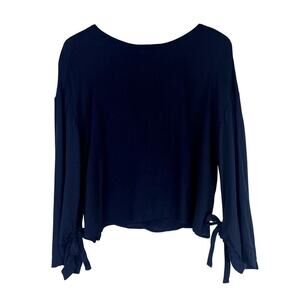 FRAME Denim Navy Long Sleeve Blouse Cinch Tie Cuff Tie Neck Viscose MEDIUM